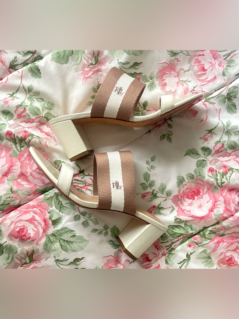 Lauren Ralph Lauren Women’s Sandals w 3” Heels Tan & Brown Sz 7